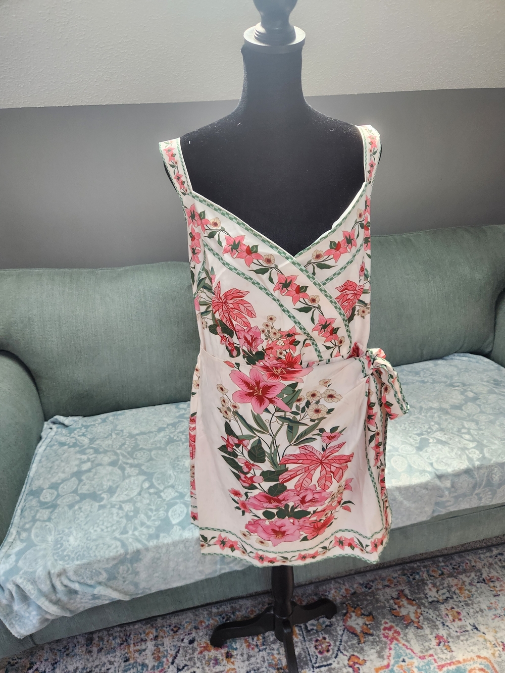 Commense Pink and Green Floral Faux Tie-Front Sundress XL NEW! NWT